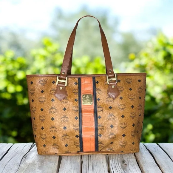(MT45) MCM Brown and Orange Logo Tote - Picture 1 of 14